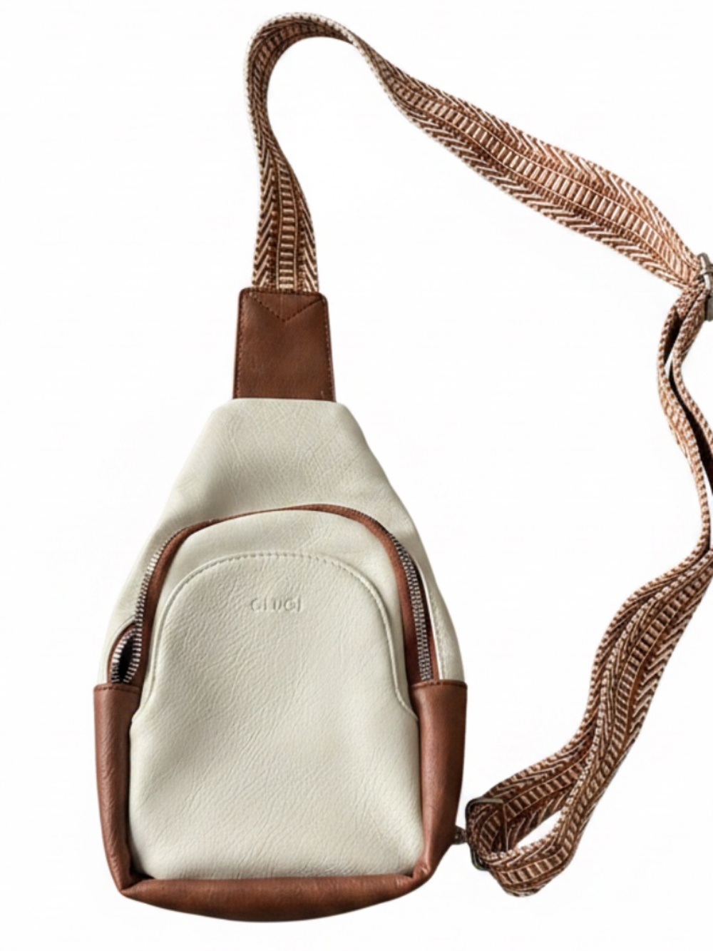 Cluci crossbody bag off-white and brown with brown and shoulder strap